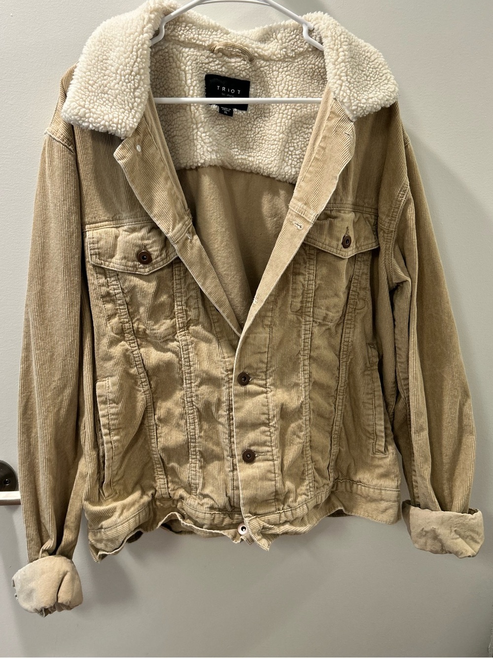 Tan Corduroy Sherpa-Lined Jacket